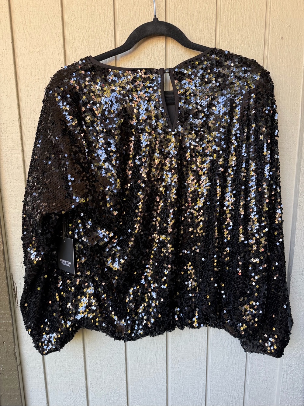 Simply Vera Vera Wang Black Sequin Long Sleeve Pullover Top - Picture 4 of 5